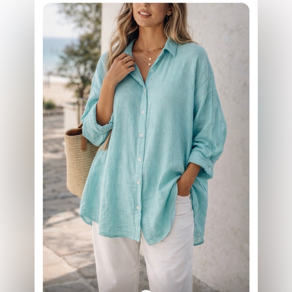 Vitamin A Turquoise Casual Button Down Shirt